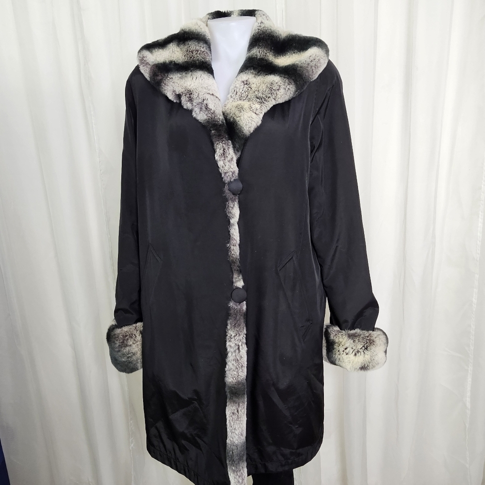 Dubarry Old Montreal Fine Furs Black Nylon Coat with REAL fur Trim
